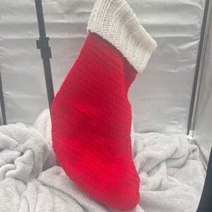 Red and White Knitted Christmas Stocking extra large hand crafted